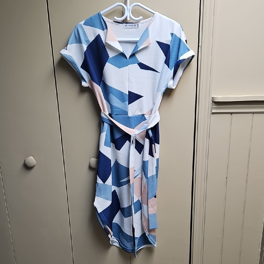 35. Abstract Blue and Pink Midi Dress